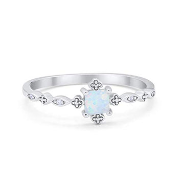 Petite Dainty Wedding Ring Lab Created White Opal 925 Sterling Silver